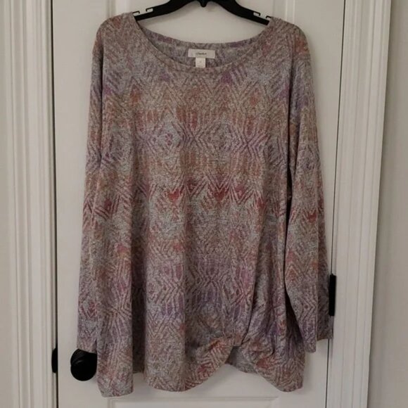Cozy Ombre Print Top with Knot Detail 3X Women Plus CJ Banks - Picture 1 of 12